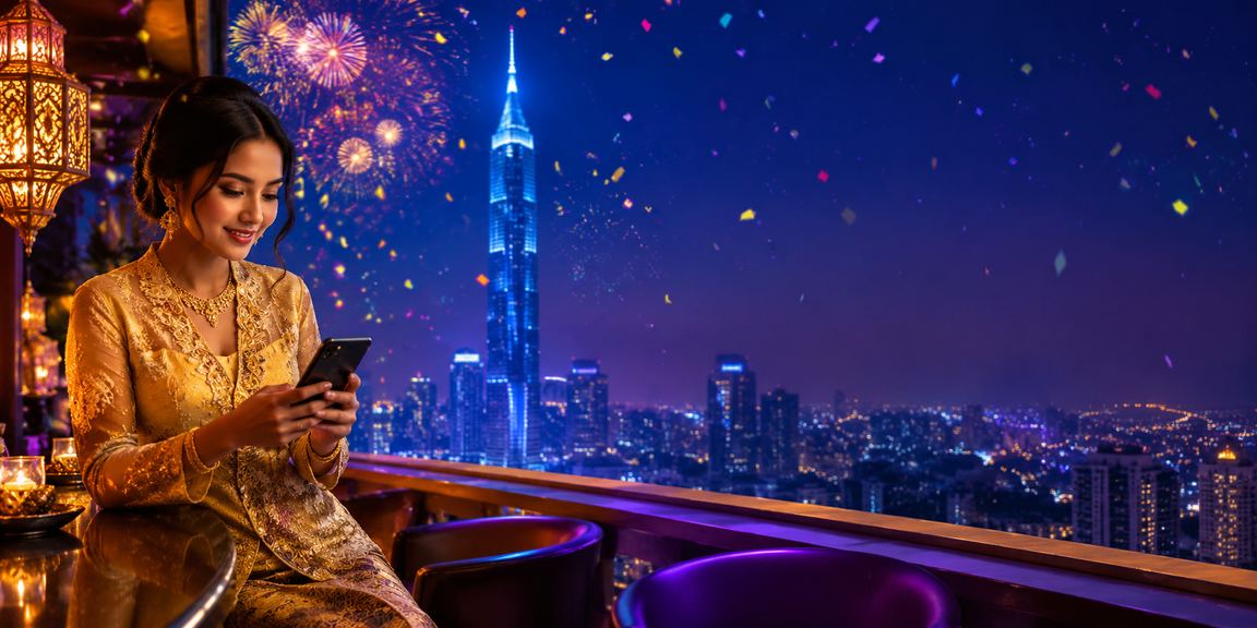 Pemain wanita berbaju kebaya dari Kuala Lumpur bermain baccarat melalui telefon pintar dengan selesa